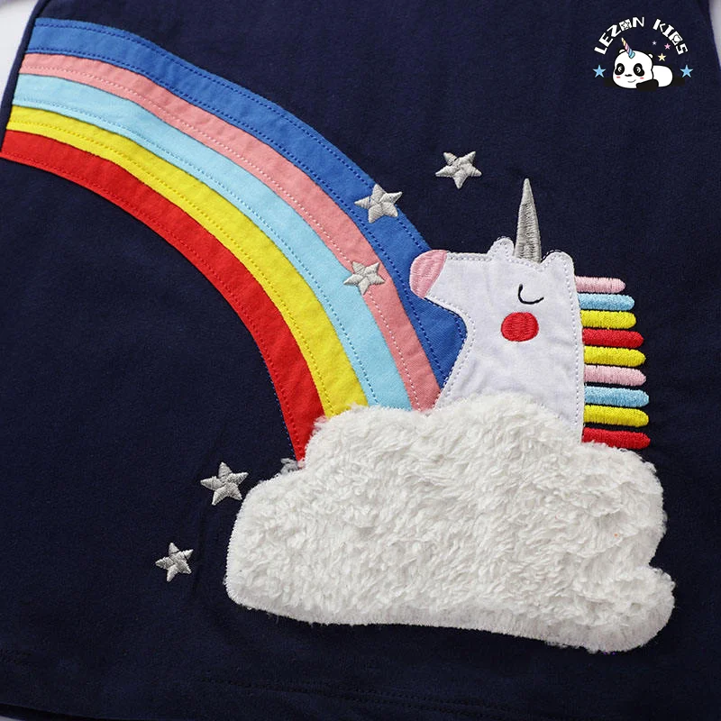 LEZONKIDS - Wholesale Long Sleeve Custom Cartoon Printed Cotton Girls Casual Dresses for Spring